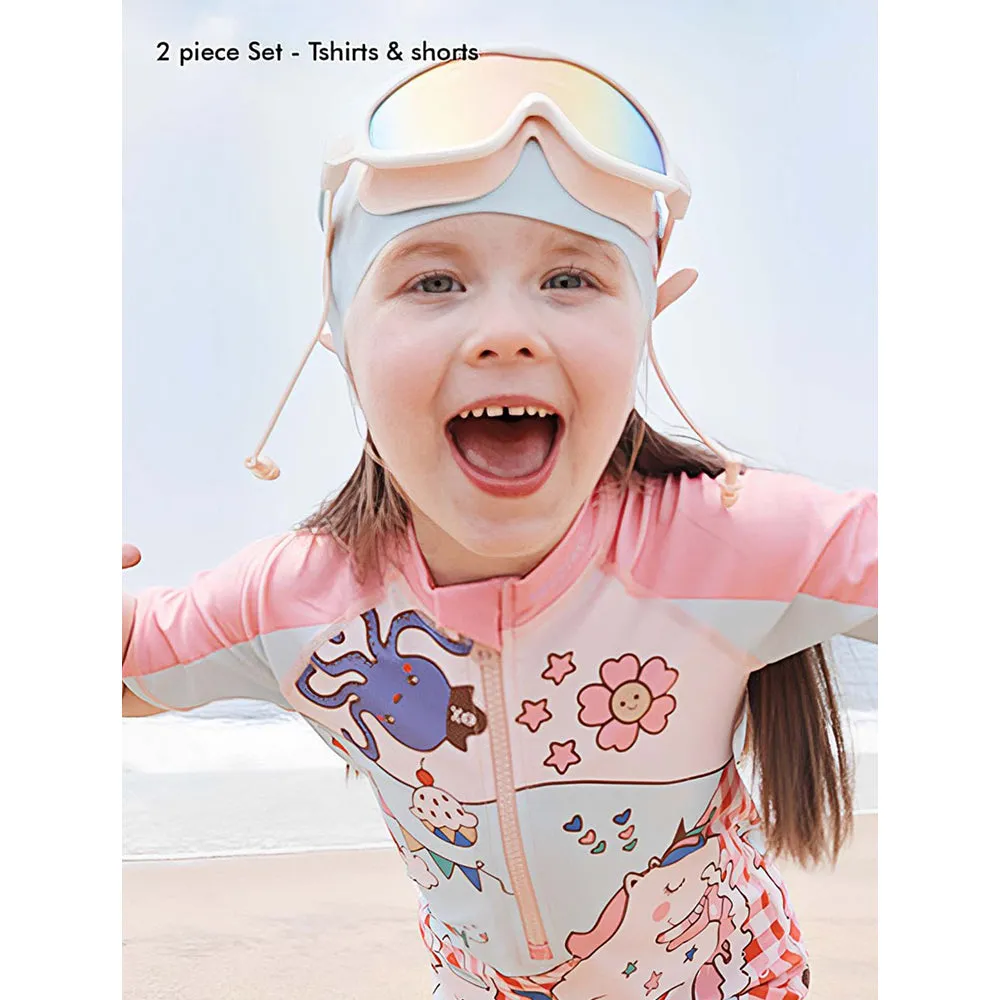 Little Surprise Box 2 PCS Chequered Rabbit Tshirt & Shorts set Swimwear for Kids & Toddlers