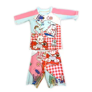 Little Surprise Box 2 PCS Chequered Rabbit Tshirt & Shorts set Swimwear for Kids & Toddlers