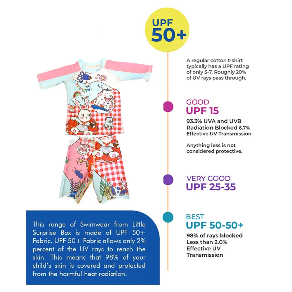 Little Surprise Box 2 PCS Chequered Rabbit Tshirt & Shorts set Swimwear for Kids & Toddlers