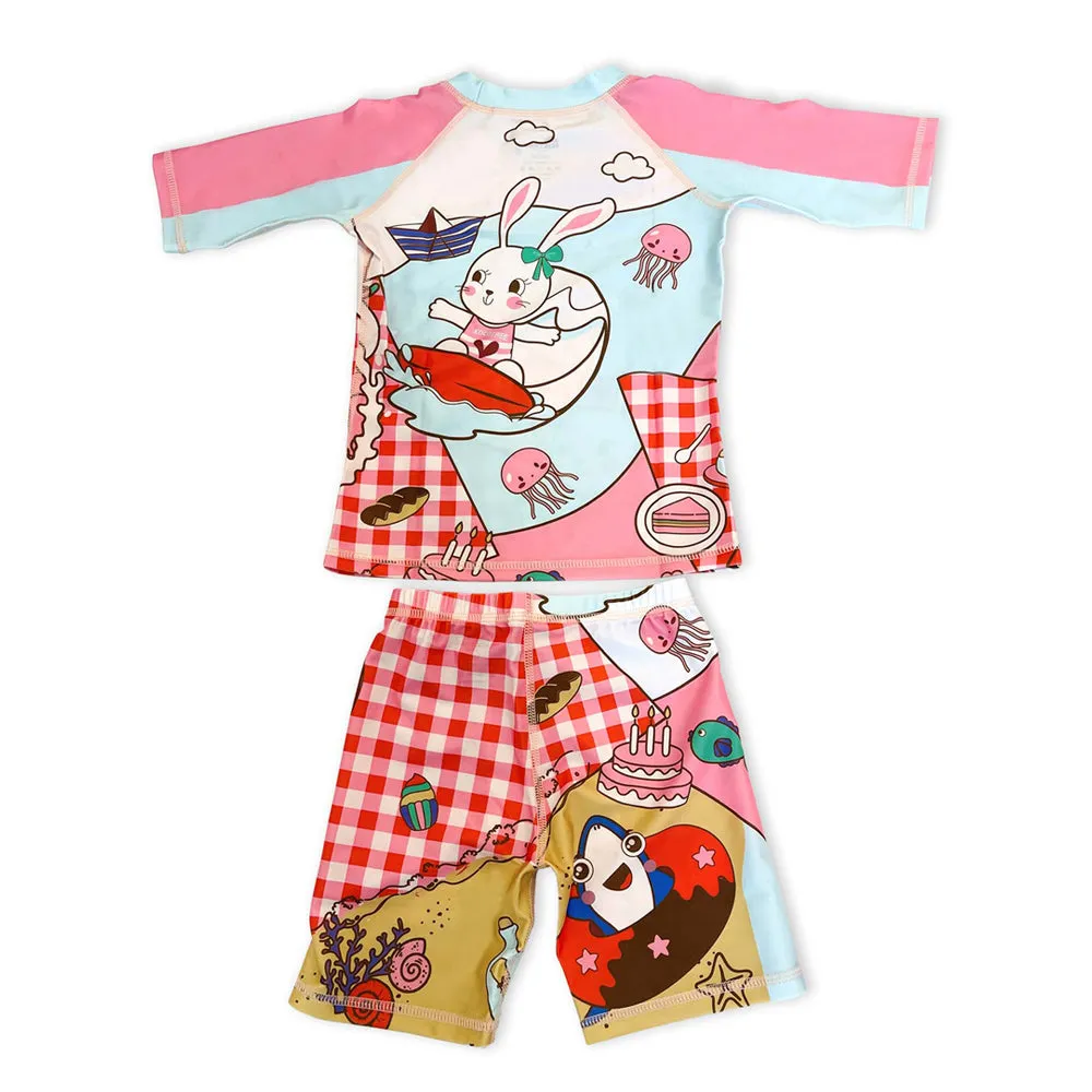 Little Surprise Box 2 PCS Chequered Rabbit Tshirt & Shorts set Swimwear for Kids & Toddlers