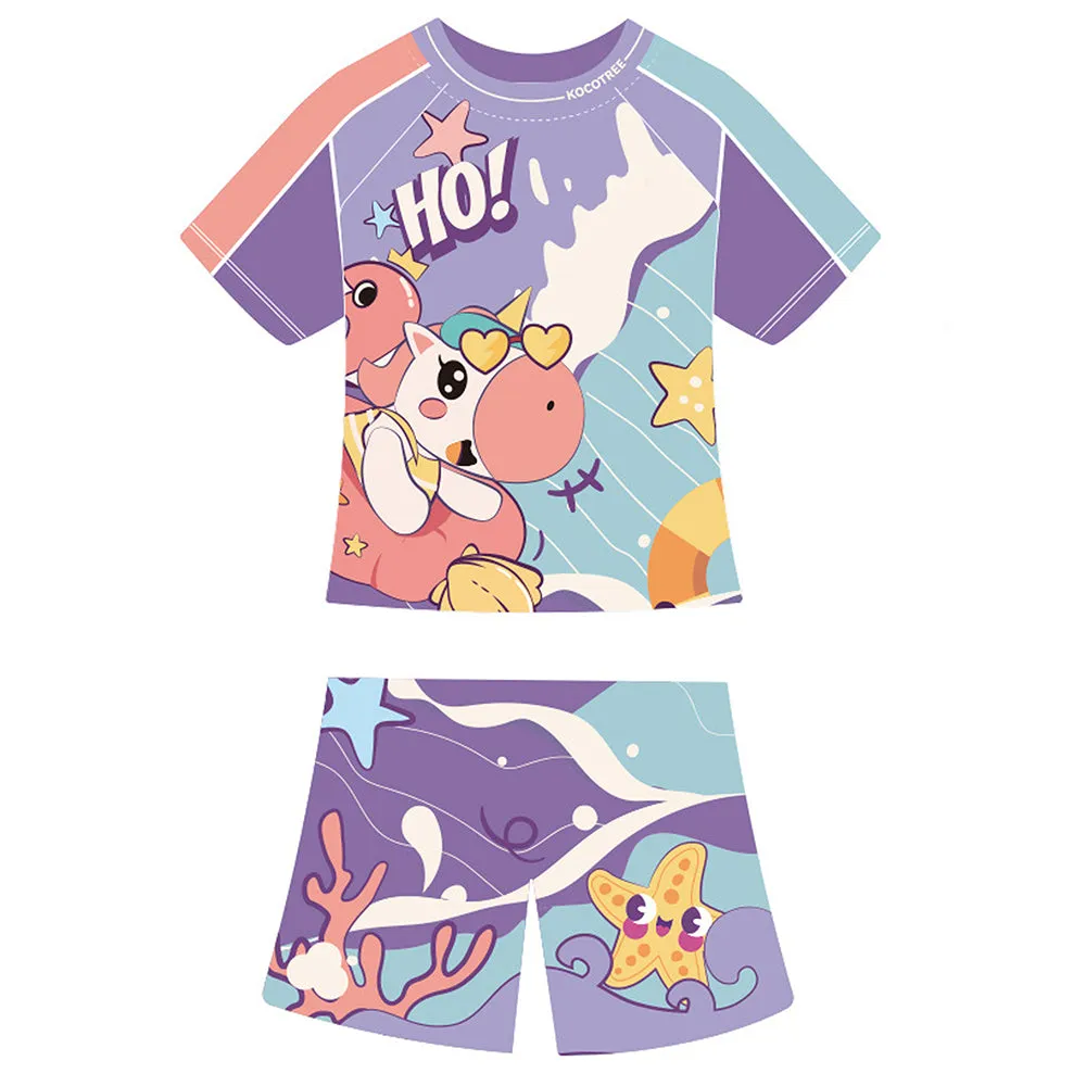 Little Surprise Box 2 PCS Flamingo Float Unicorn Tshirt & Shorts set Swimwear for Kids & Toddlers