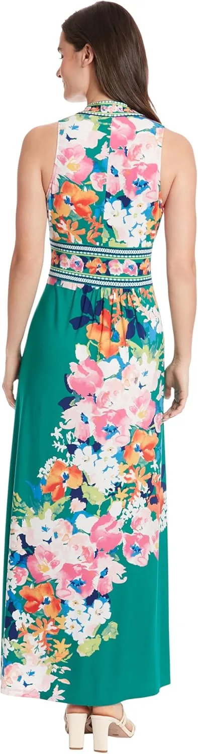 London Times Sleeveless V-Neck Maxi Casual Dresses for Women