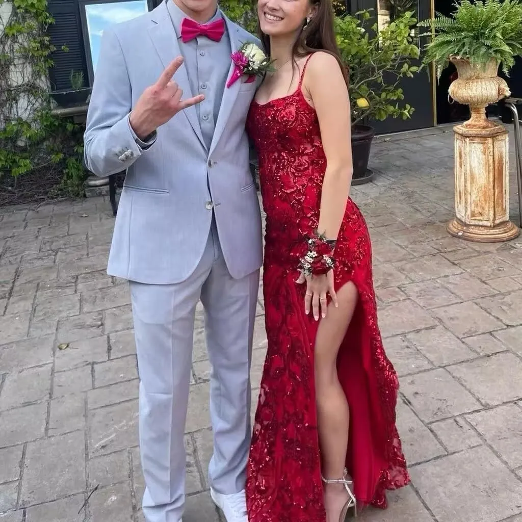 Loyeloy Square Neck Prom Dresses with Slit 2025 Mermaid Glitter Sequin Prom Evening Gown for Women