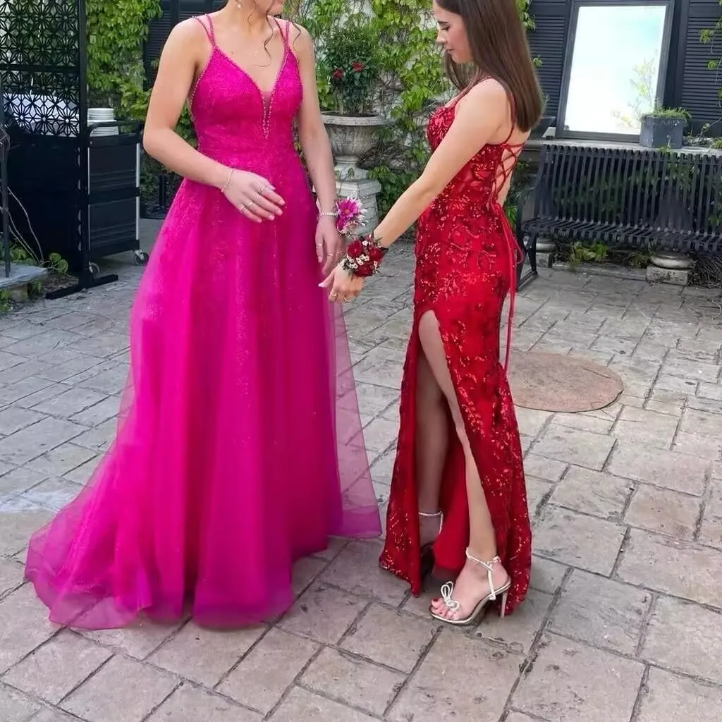 Loyeloy Square Neck Prom Dresses with Slit 2025 Mermaid Glitter Sequin Prom Evening Gown for Women