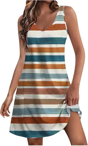 maisdgop Womens Summer Dresses Trendy Wide Strap Floral Print Beach Dresses Loose V Neck Sleeveless Sundresses with Pockets