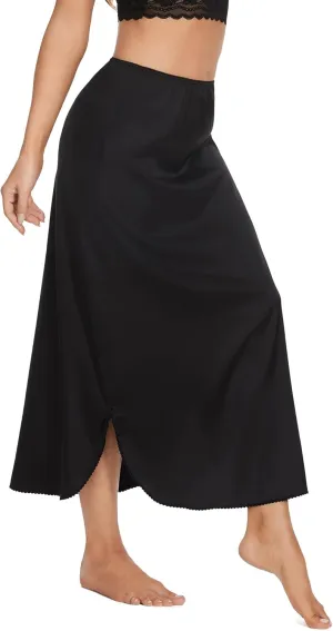 MANCYFIT Long Half Slip for Women Under Dress Satin Slip Skirt Extenders 36" Maxi Underskirt