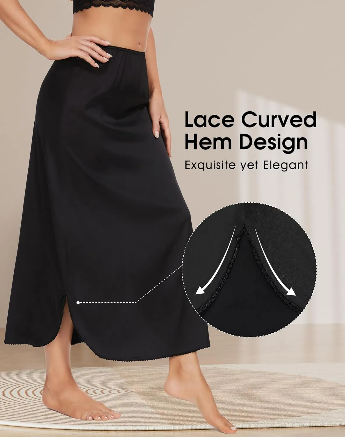 MANCYFIT Long Half Slip for Women Under Dress Satin Slip Skirt Extenders 36" Maxi Underskirt