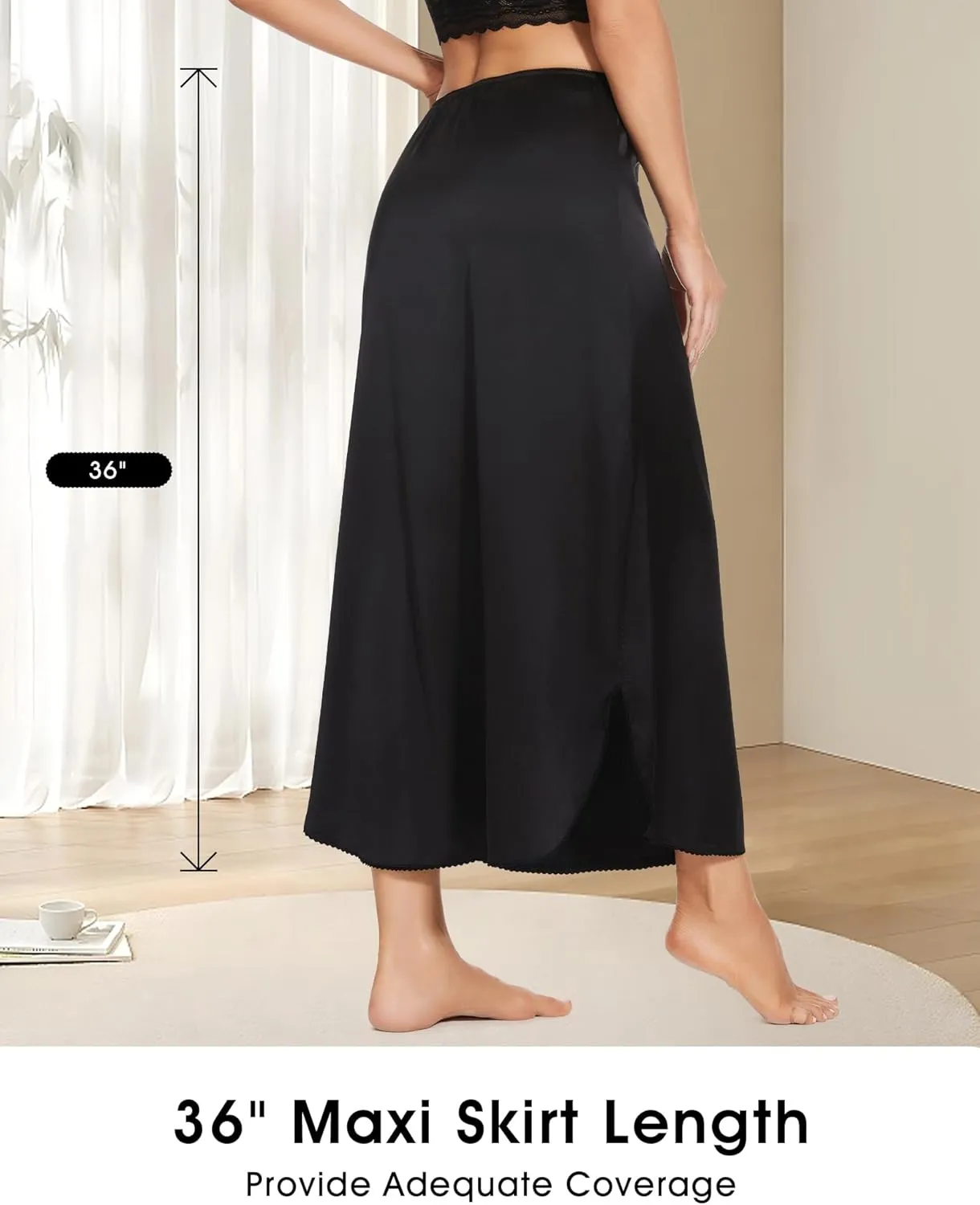 MANCYFIT Long Half Slip for Women Under Dress Satin Slip Skirt Extenders 36" Maxi Underskirt