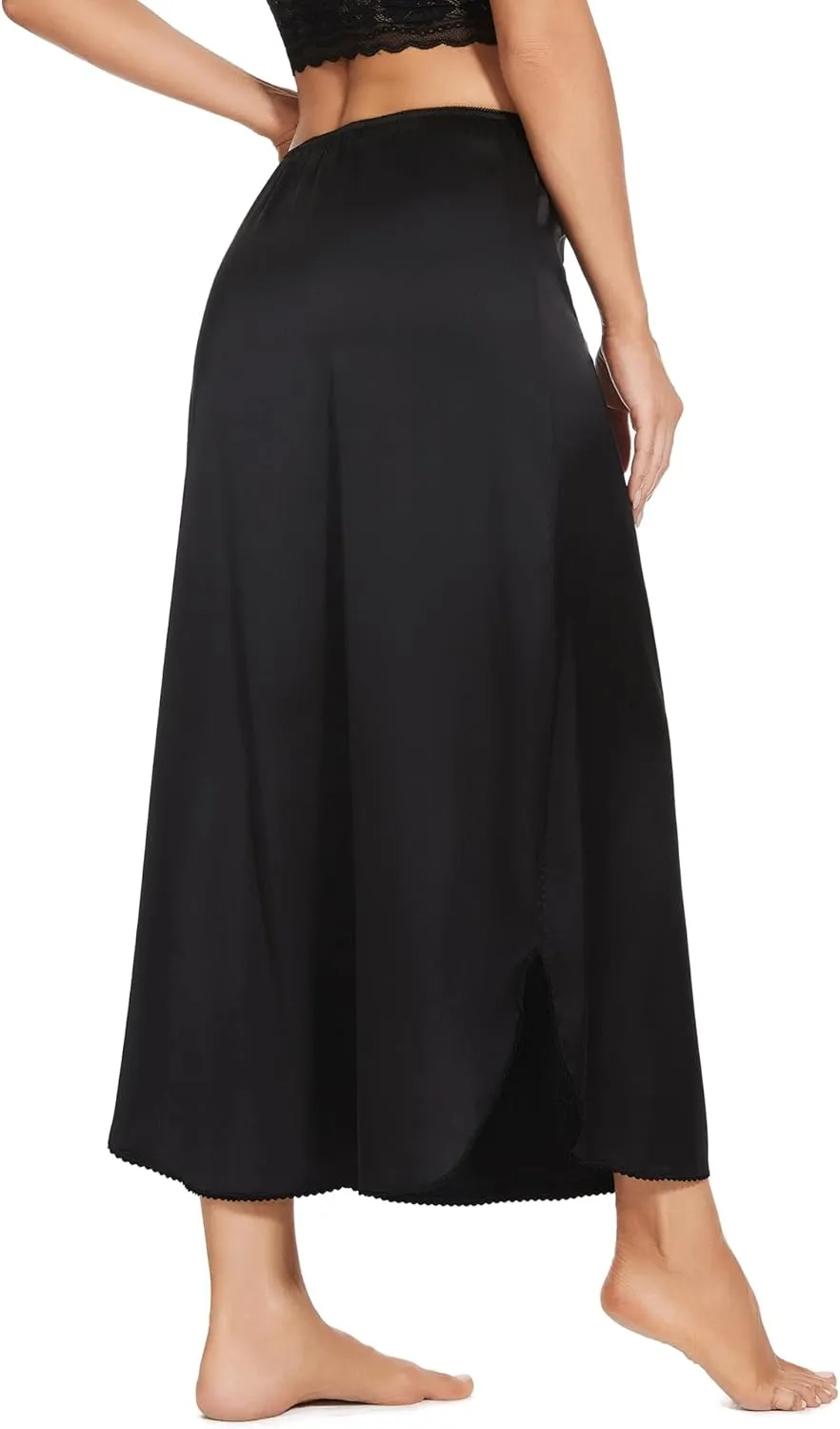 MANCYFIT Long Half Slip for Women Under Dress Satin Slip Skirt Extenders 36" Maxi Underskirt