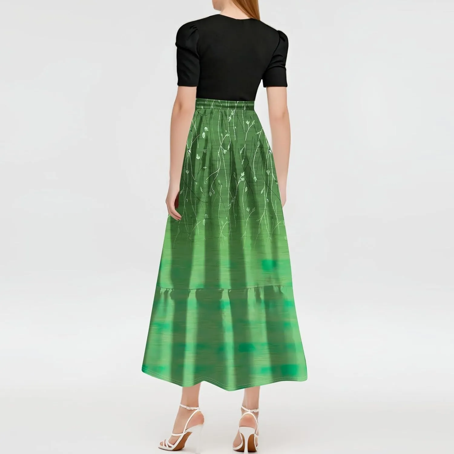 Maxi Dresses for Women 2025 Summer- Short Sleeve Floral Maxi Dress Trendy High Waist Long Dresses Flowy Summer Dress
