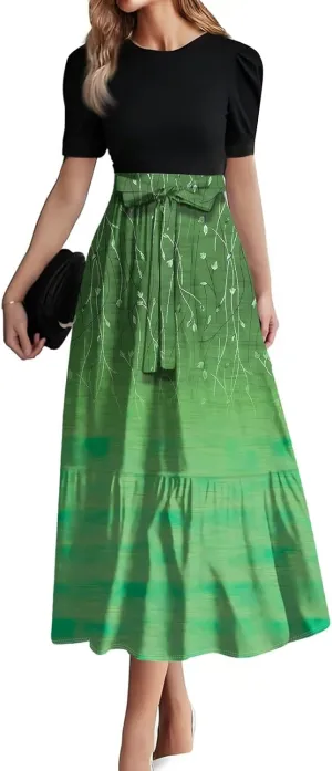 Maxi Dresses for Women 2025 Summer- Short Sleeve Floral Maxi Dress Trendy High Waist Long Dresses Flowy Summer Dress