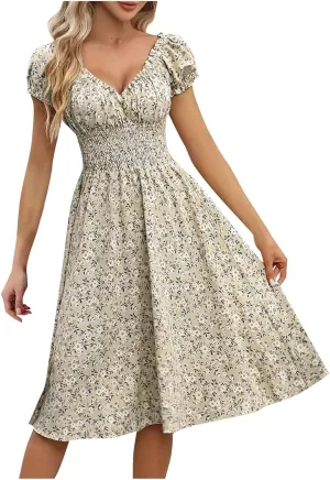 Maxi Dresses for Women Summer Vocation Short Sleeve V Neck Casual Dress A Line Loose Fit Flowy Long Dress