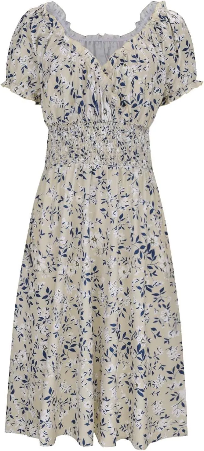 Maxi Dresses for Women Summer Vocation Short Sleeve V Neck Casual Dress A Line Loose Fit Flowy Long Dress