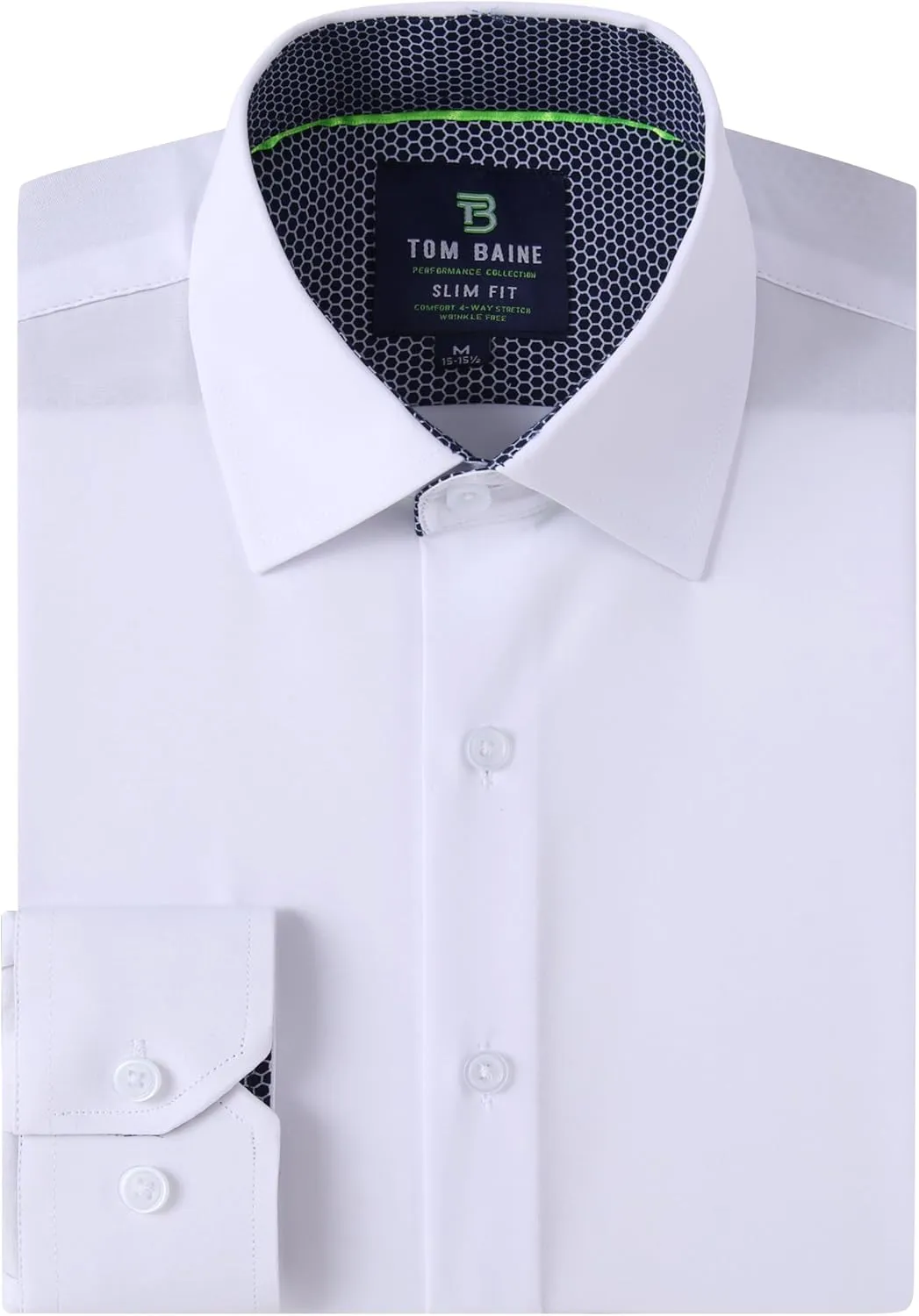 Men Slim Fit Performance Long Sleeve Solid Dress Shirt