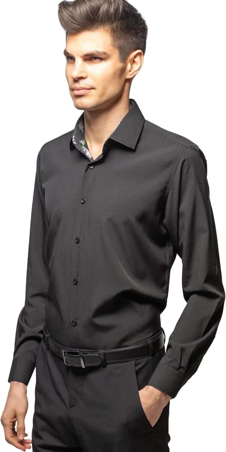 Men Slim Fit Performance Long Sleeve Solid Dress Shirt