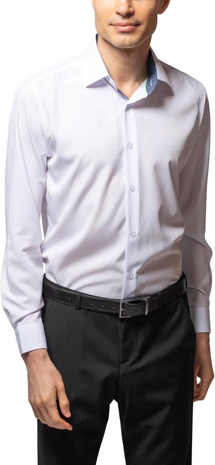 Men Slim Fit Performance Long Sleeve Solid Dress Shirt