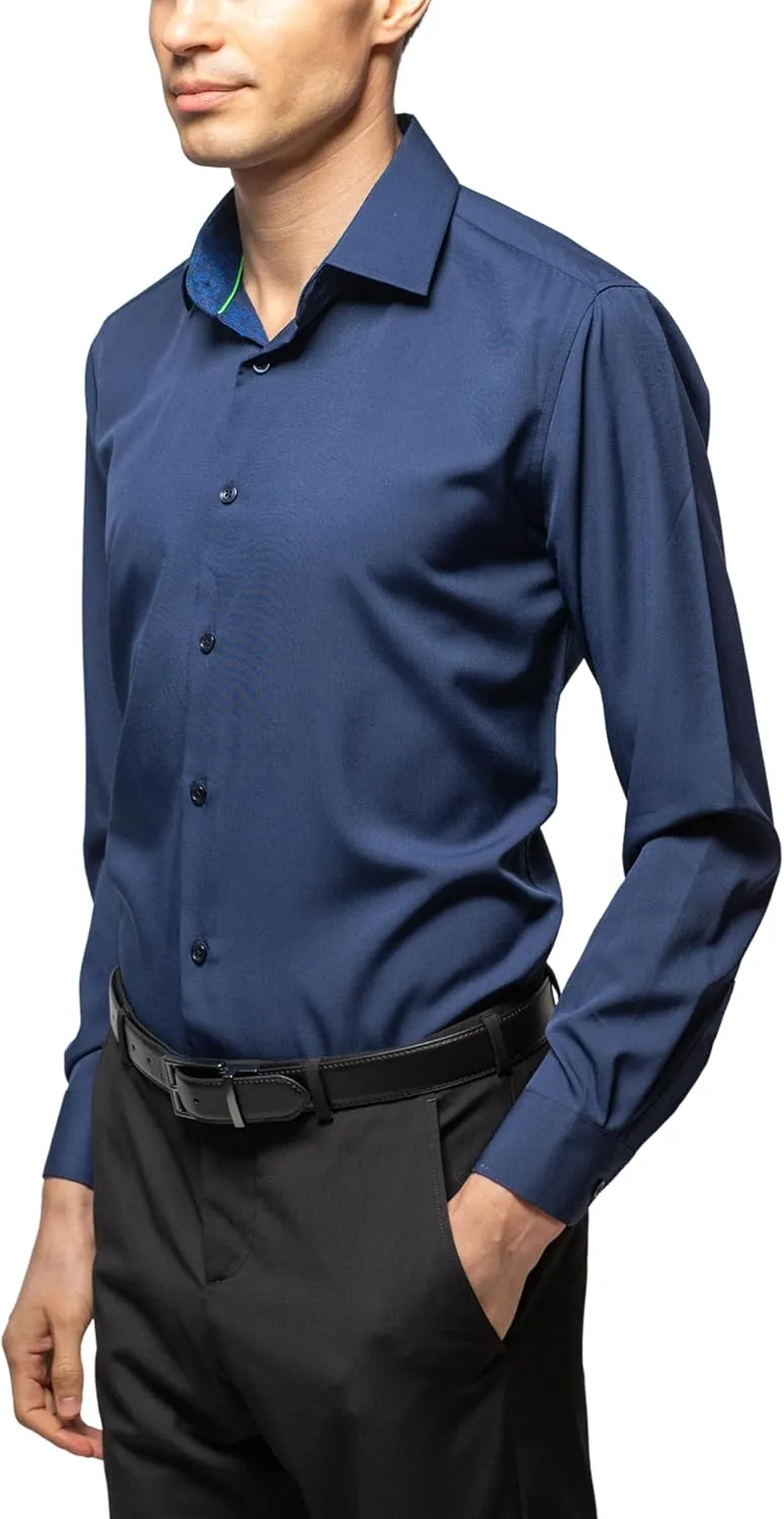 Men Slim Fit Performance Long Sleeve Solid Dress Shirt