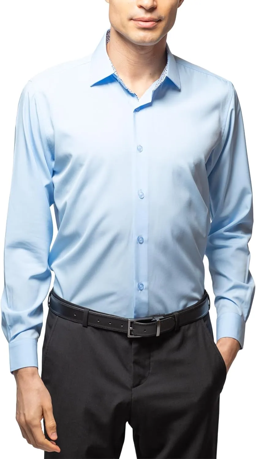 Men Slim Fit Performance Long Sleeve Solid Dress Shirt