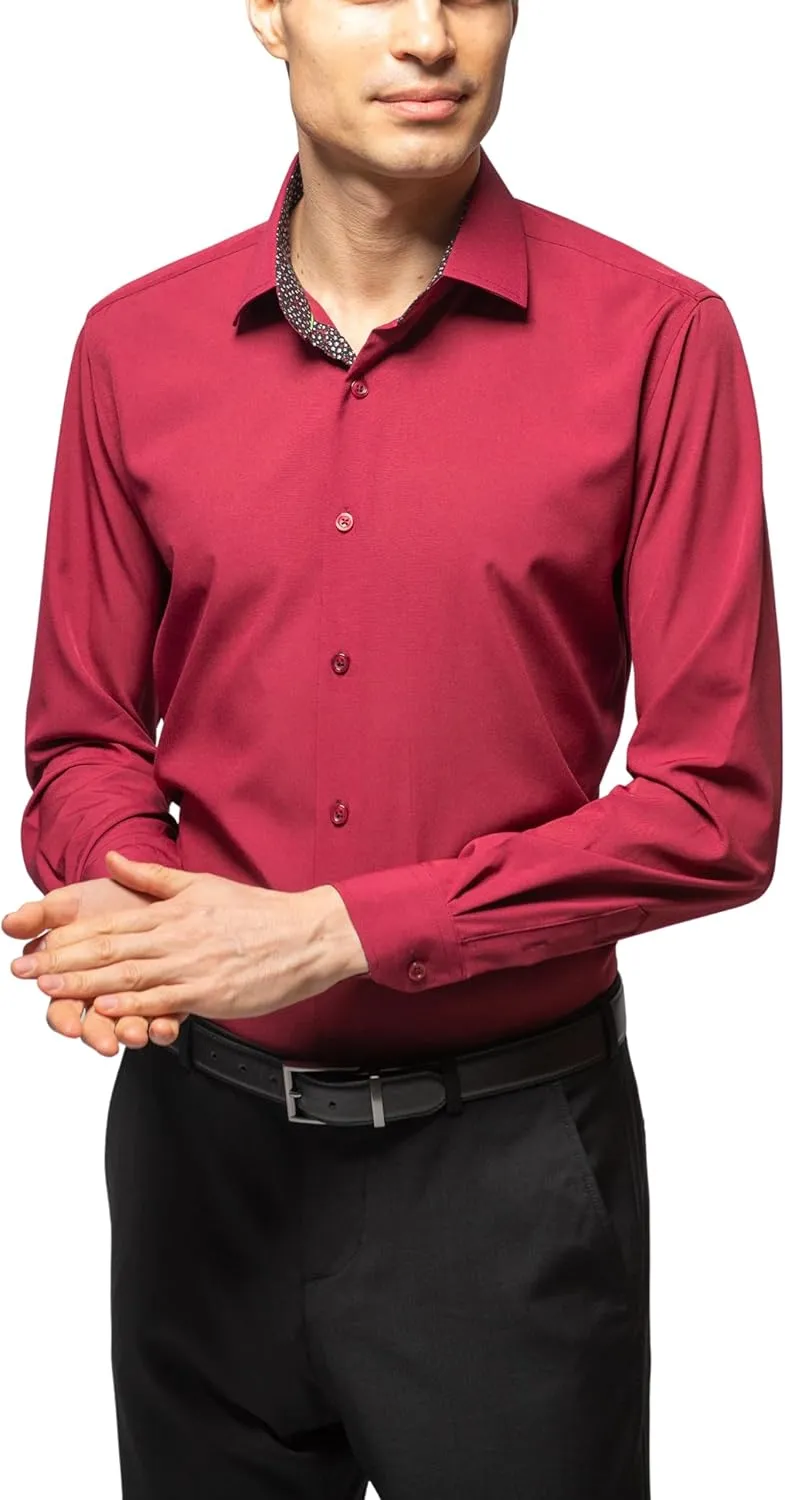 Men Slim Fit Performance Long Sleeve Solid Dress Shirt