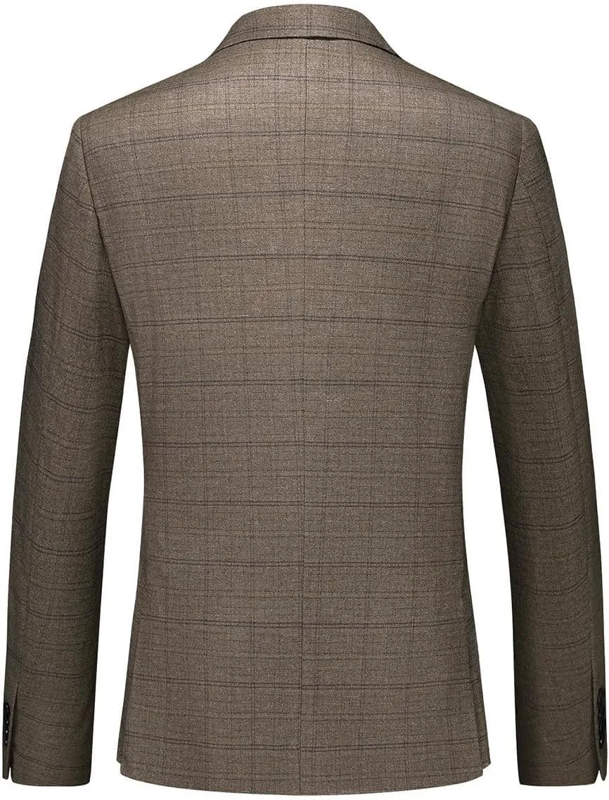 Mens Plaid Suit Tweed Slim Fit 2 Piece Casual Suits for Men One Button Tuxedo Suits Set Blazer Jacket & Pants Set