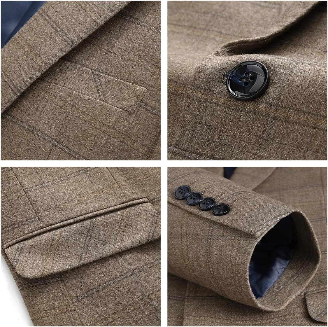 Mens Plaid Suit Tweed Slim Fit 2 Piece Casual Suits for Men One Button Tuxedo Suits Set Blazer Jacket & Pants Set