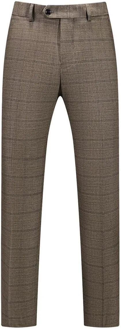 Mens Plaid Suit Tweed Slim Fit 2 Piece Casual Suits for Men One Button Tuxedo Suits Set Blazer Jacket & Pants Set