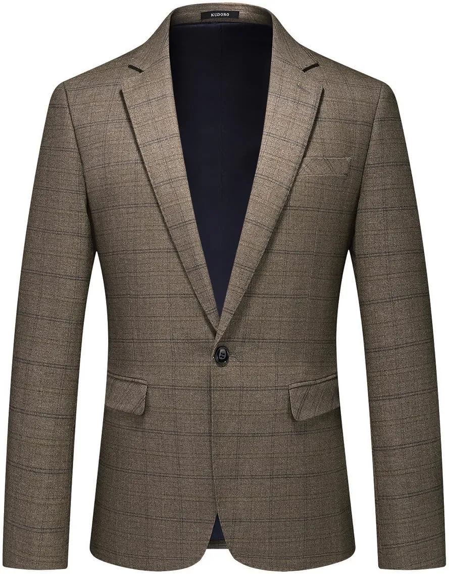 Mens Plaid Suit Tweed Slim Fit 2 Piece Casual Suits for Men One Button Tuxedo Suits Set Blazer Jacket & Pants Set