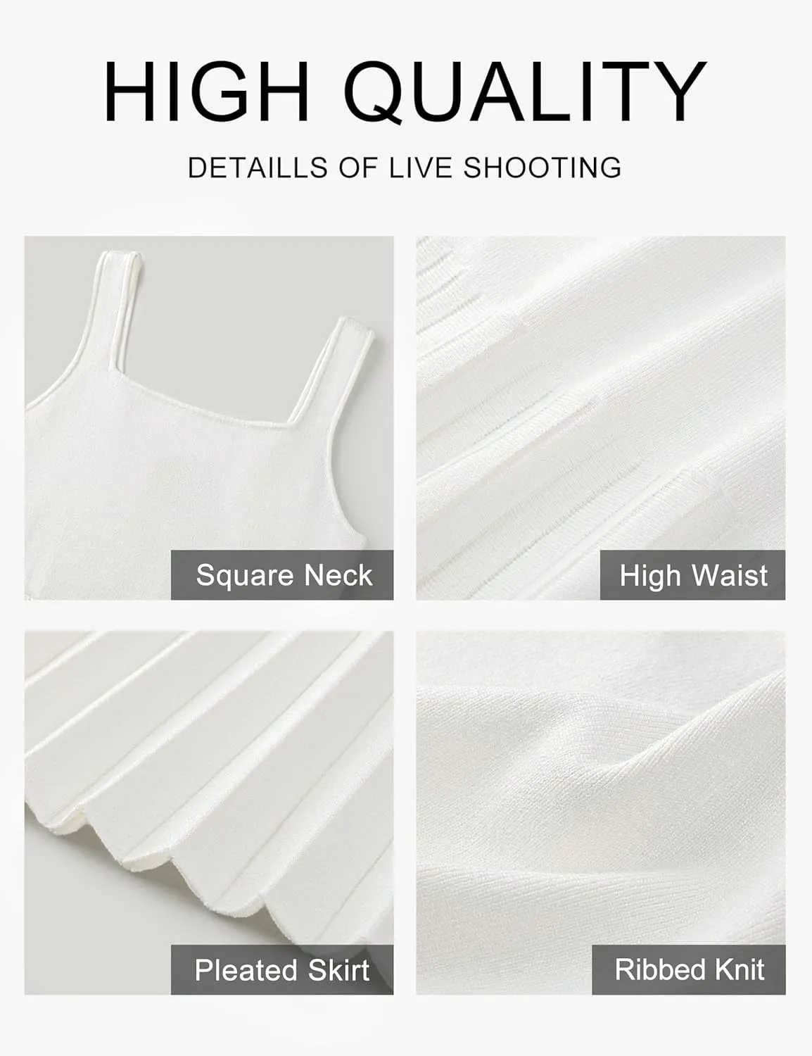 MEROKEETY Women's Summer Strap Square Neck Mini Dress Sleeveless Pleated A Line Swing Sweater Dress