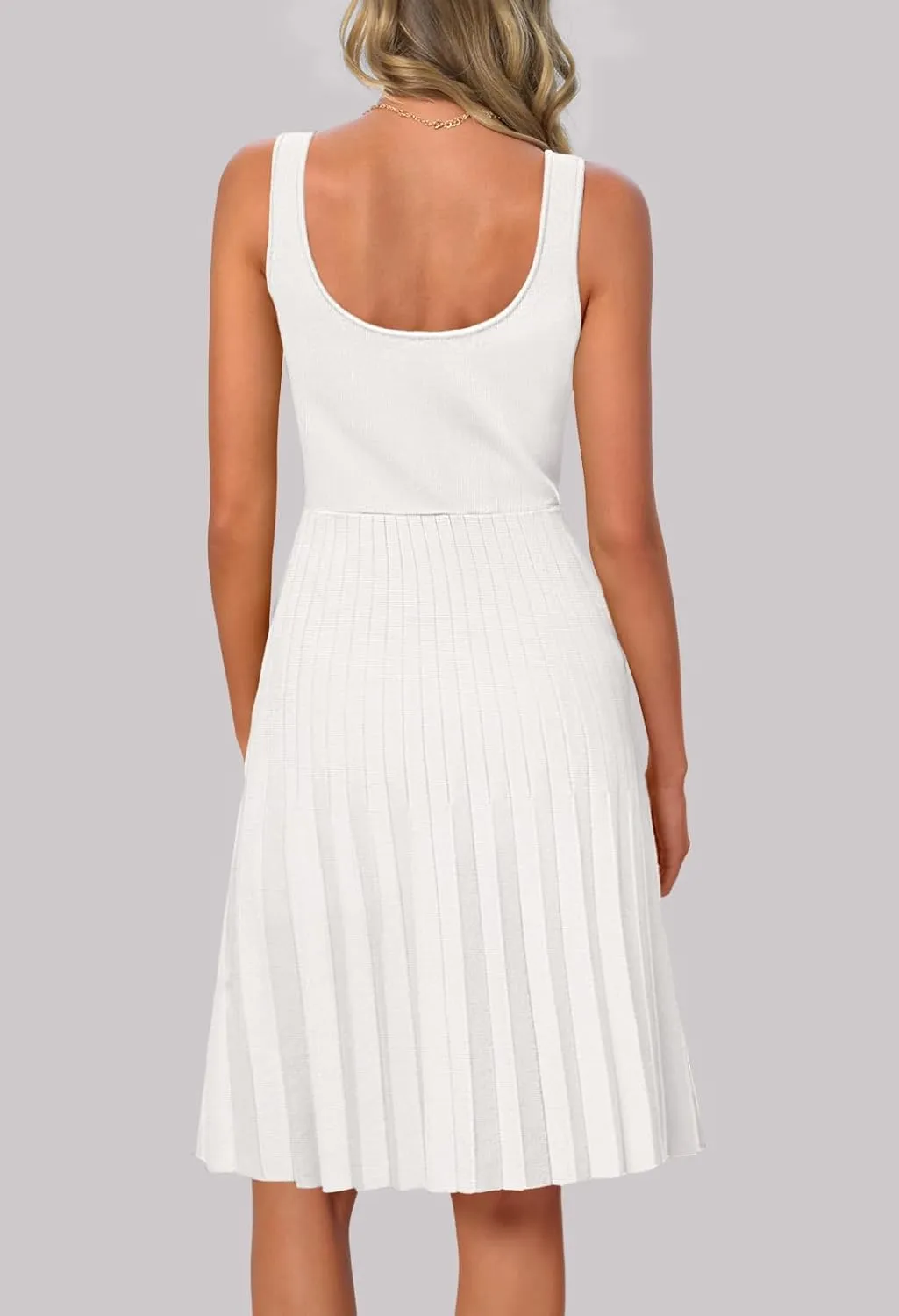 MEROKEETY Women's Summer Strap Square Neck Mini Dress Sleeveless Pleated A Line Swing Sweater Dress
