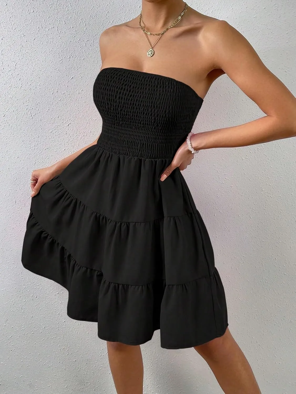 METOES Women's Spring Summer 2023 Boho Mini Short Dress Ruffle Hem Tube Dress