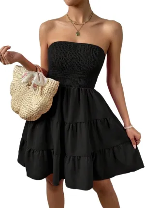 METOES Women's Spring Summer 2023 Boho Mini Short Dress Ruffle Hem Tube Dress