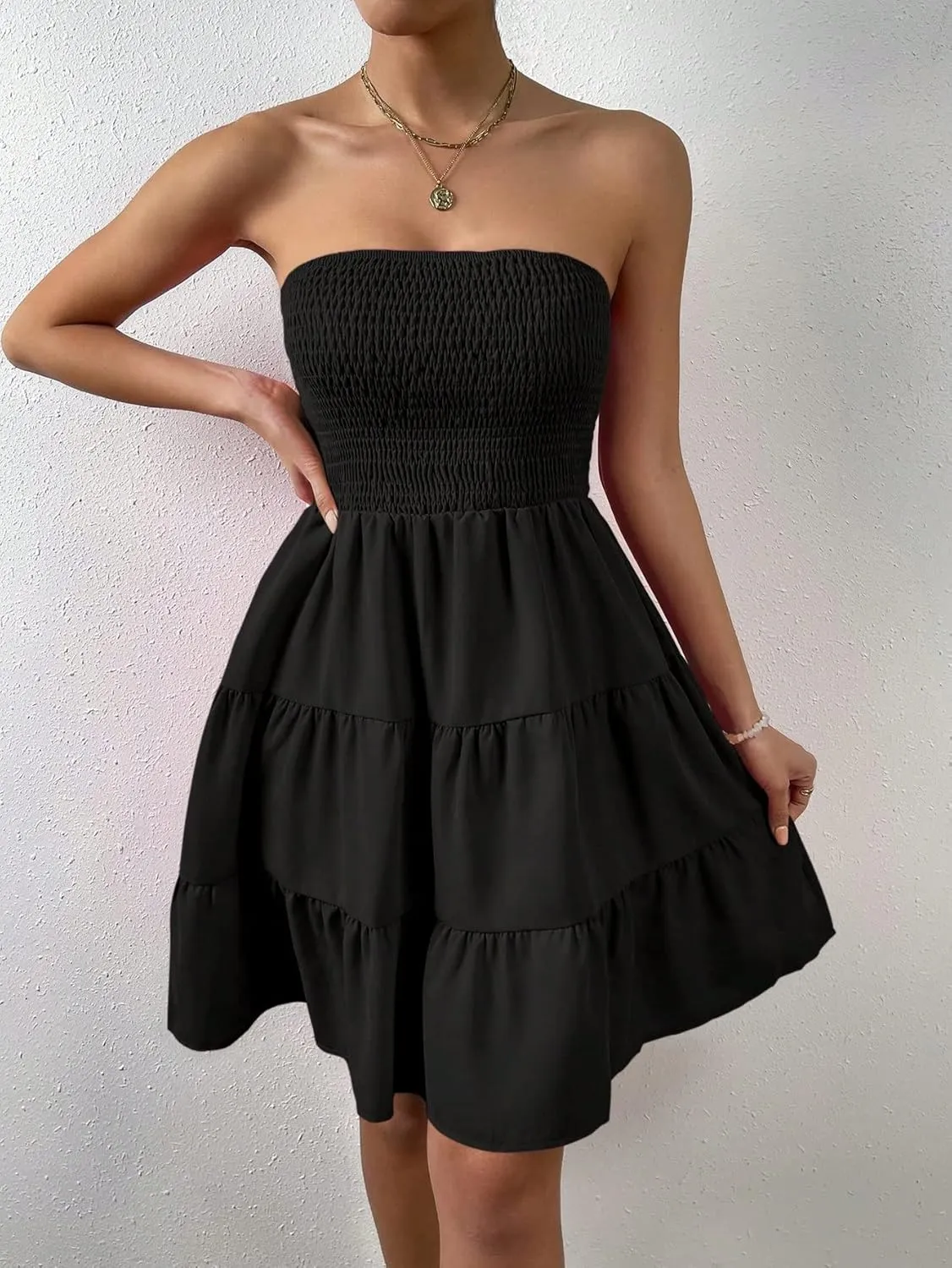 METOES Women's Spring Summer 2023 Boho Mini Short Dress Ruffle Hem Tube Dress