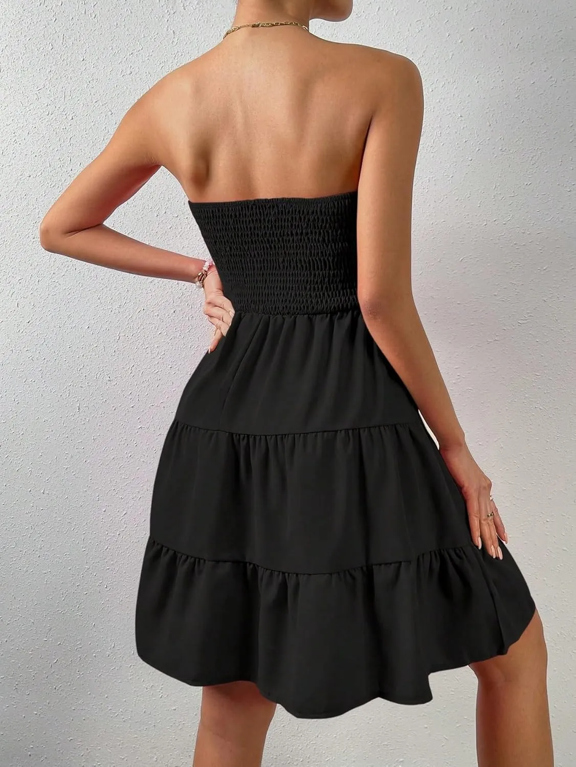 METOES Women's Spring Summer 2023 Boho Mini Short Dress Ruffle Hem Tube Dress