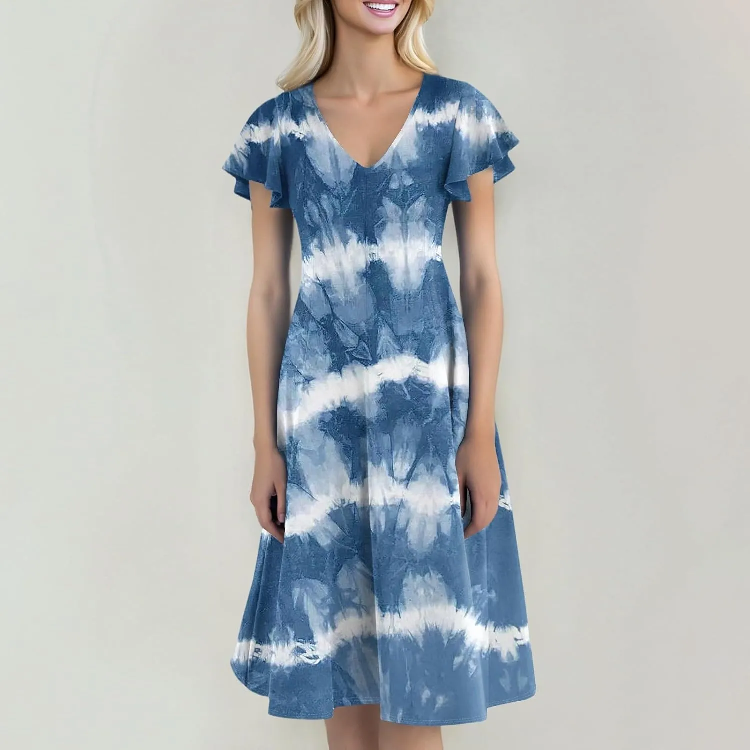 Midi Dresses 2025 Short Sleeve Deep V Neck Summer Casual Plus Size Split Fashion Casual Wedding Guest Dress