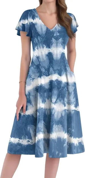 Midi Dresses 2025 Short Sleeve Deep V Neck Summer Casual Plus Size Split Fashion Casual Wedding Guest Dress