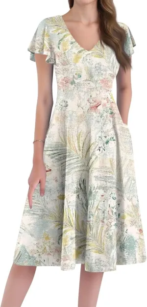 Midi Dresses Short Sleeve Deep V Neck Summer Casual Plus Size Split Trendy Casual Wedding Guest Dresses for Women Long