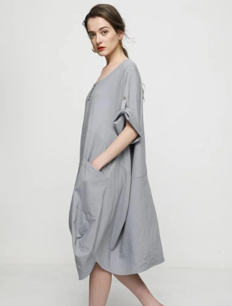 Minibee Women's Ruffle Oversize Casual Midi Dresses with Pockets