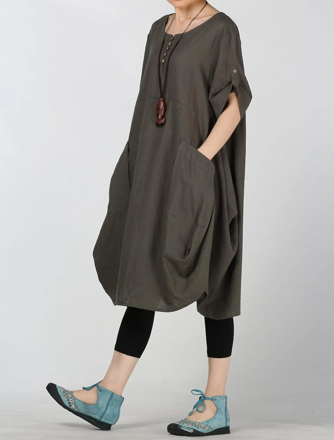 Minibee Women's Ruffle Oversize Casual Midi Dresses with Pockets