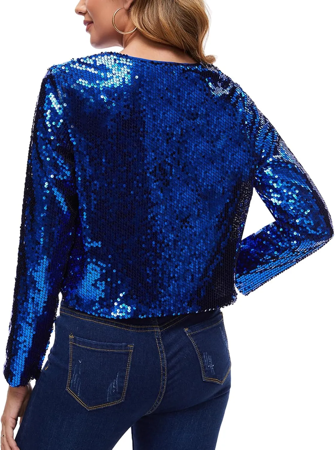 MINTLIMIT Women's Sequin Shrug Bolero Long Sleeve Open Front Party Sparkly Cropped Cardigan Glitter Shiny Jackets