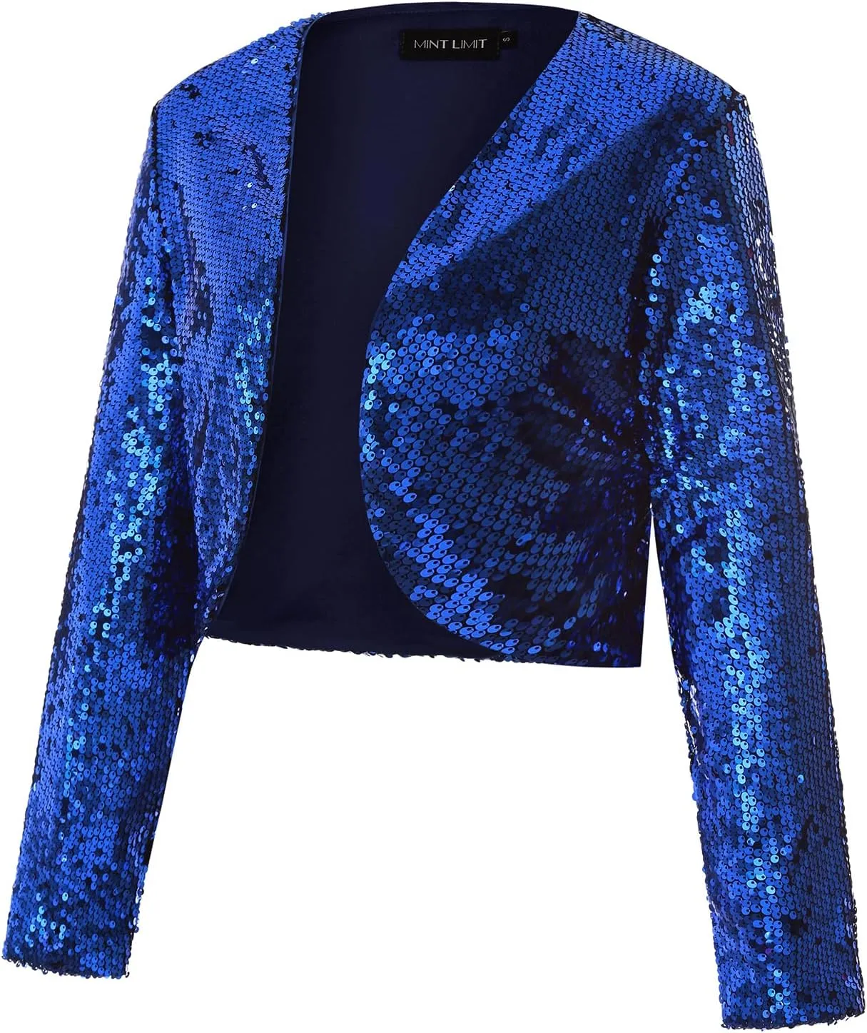 MINTLIMIT Women's Sequin Shrug Bolero Long Sleeve Open Front Party Sparkly Cropped Cardigan Glitter Shiny Jackets