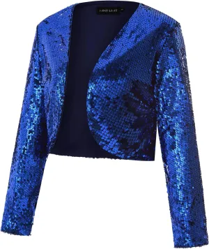 MINTLIMIT Women's Sequin Shrug Bolero Long Sleeve Open Front Party Sparkly Cropped Cardigan Glitter Shiny Jackets