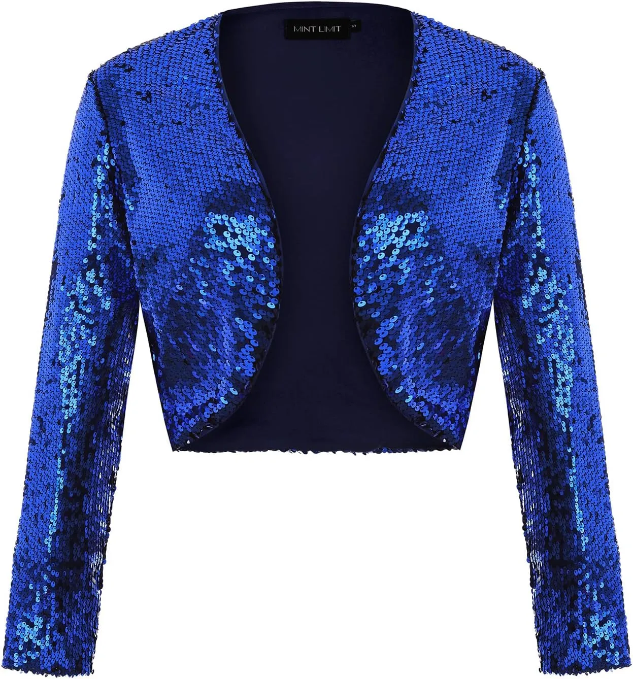 MINTLIMIT Women's Sequin Shrug Bolero Long Sleeve Open Front Party Sparkly Cropped Cardigan Glitter Shiny Jackets
