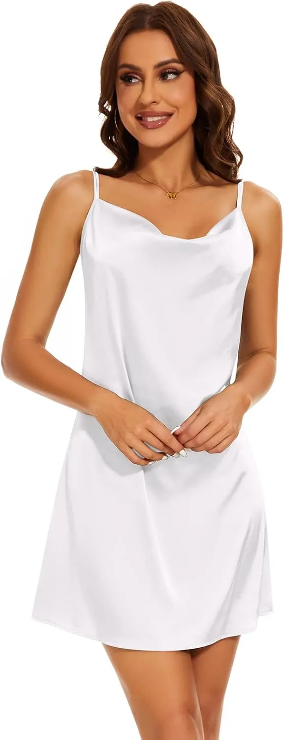 Miqieer Women's Long Silky Tank Top Adjustable Spaghetti Strap Camisole Slip Dress