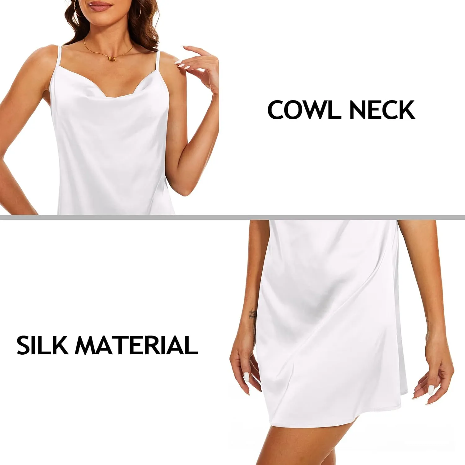 Miqieer Women's Long Silky Tank Top Adjustable Spaghetti Strap Camisole Slip Dress