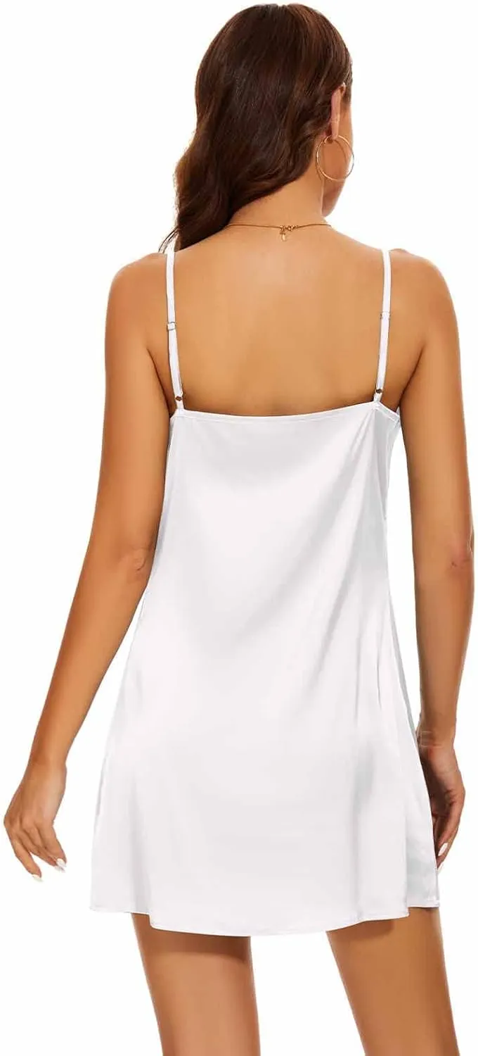 Miqieer Women's Long Silky Tank Top Adjustable Spaghetti Strap Camisole Slip Dress