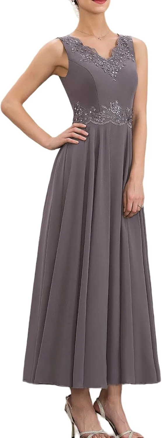 Mother of The Bride Dresses for Wedding with Jackets Beaded Sequin Lace Chiffon Formal Wedding Guest Dresses