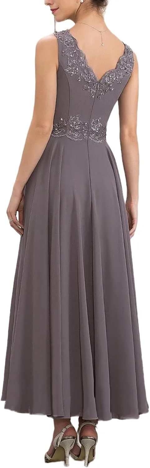 Mother of The Bride Dresses for Wedding with Jackets Beaded Sequin Lace Chiffon Formal Wedding Guest Dresses