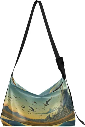 Nature View Duck Hobo Crossbody Bags for Women Leather Large Shoulder Bag Cross Body Surreal Artistic Trendy Womens Tote Bags Handbag for Travel Shopping