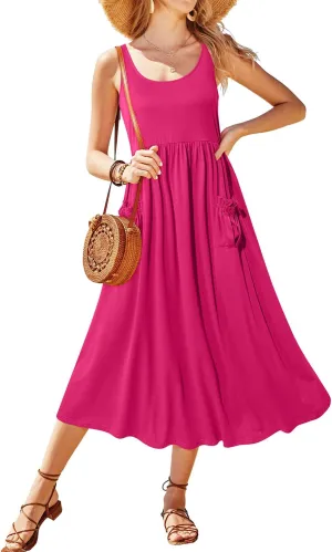 Newshows Women's 2024 Summer Sundresses Casual Beach Vacation Outfits Long Flowy Sleeveless Tank Maxi Dress with Pockets