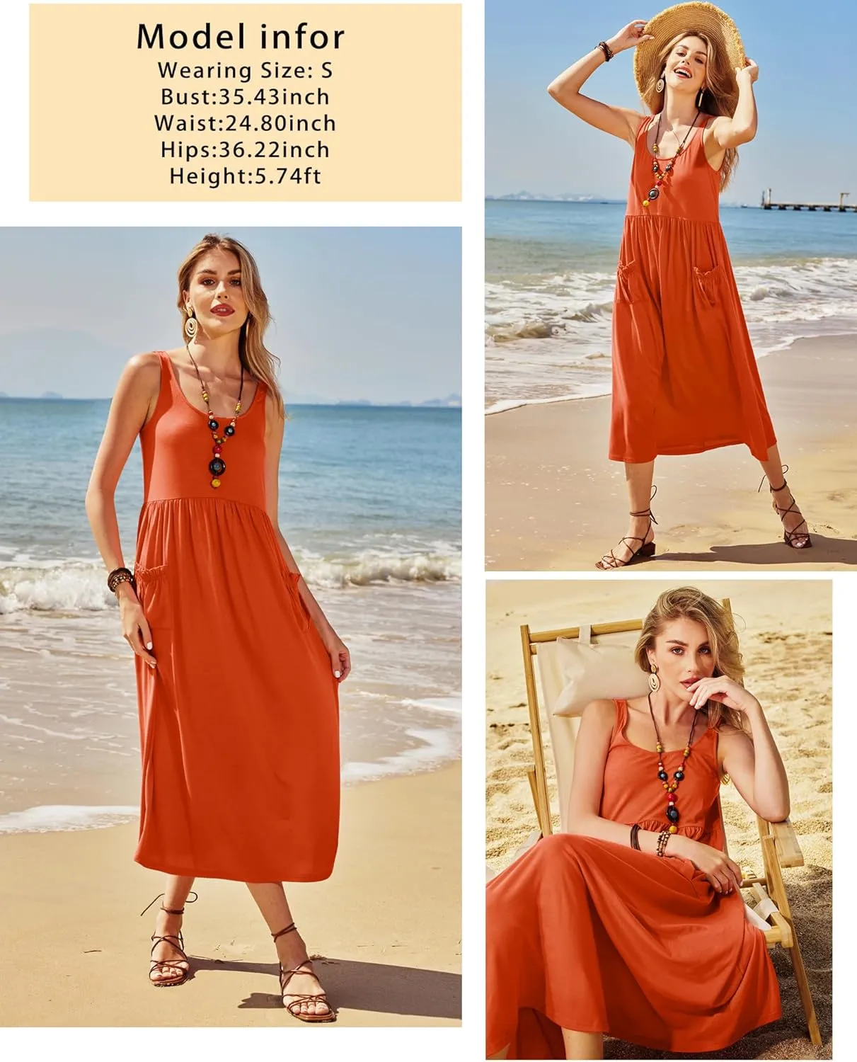 Newshows Women's 2024 Summer Sundresses Casual Beach Vacation Outfits Long Flowy Sleeveless Tank Maxi Dress with Pockets